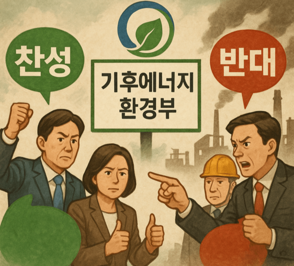 다음달 출범을 앞둔 기후에너지환경부를 두고 정치권과 업계 사이에서 찬반 의견이 팽팽하다./인공지능 이미지 생성
