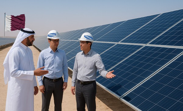 삼성물산이 카타르에서 대규모 탱양광 발전 프로젝트를 수주했다./인공지능생성 이미지, 그래픽=그린포스트코리아