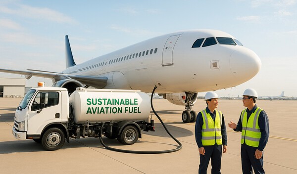 정부가 국제항공 분야 탄소중립 선도를 위해 지속가능항공유(SAF) 혼합 의무화제도를 2027년부터 본격 시행한다고 발표했다./인공지능 생성 이미지
