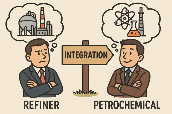 정부가 석유화학 구조조정안을 발표하며  석유화학·정유 간 수직통합 시나리오를 유력하게 검토하면서 업계 간 이해관계가 충돌하고 있다./인공지능 이미지 생성
