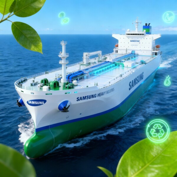 해운업계 탈탄소 경쟁이 본격화되는 가운데 삼성중공업이 암모니아 기반 수소 연료전지 추진 원유운반선 기본설계 인증을 획득하며 친환경 선박 시장 선점에 나섰다./인공지능 생성 이미지