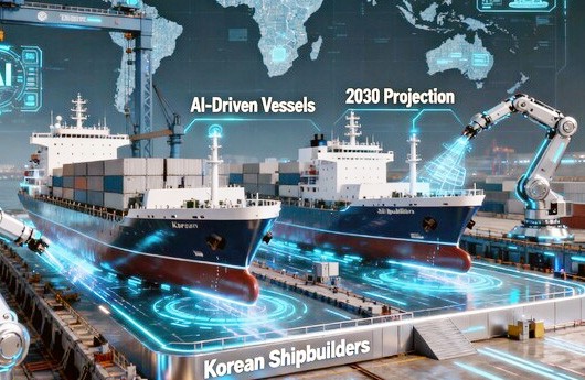 글로벌 자율운항선박 시장이 오는 2030년 최대 254억달러(약 340조원) 규모로 성장할 것으로 전망되는 가운데 한국 조선 ‘빅3’가 차세대 해운시장 주도권 확보를 위해 각기 다른 전략에 나섰다./인공지능 생성 이미지