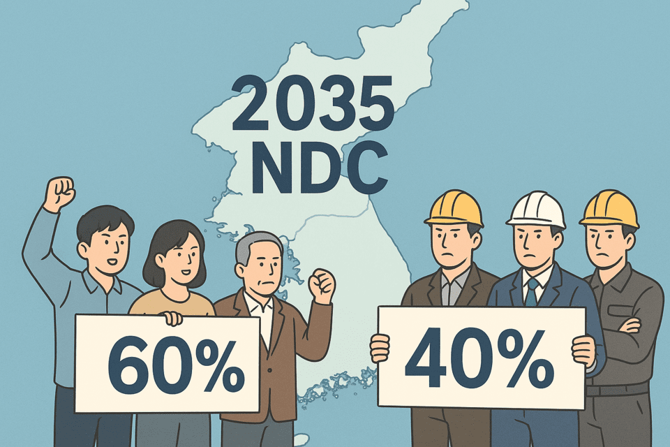 2035 온실가스감축목표를 두고 의견 차이를 보이고 있는 시민사회와 산업계. /인공지능 생성 이미지