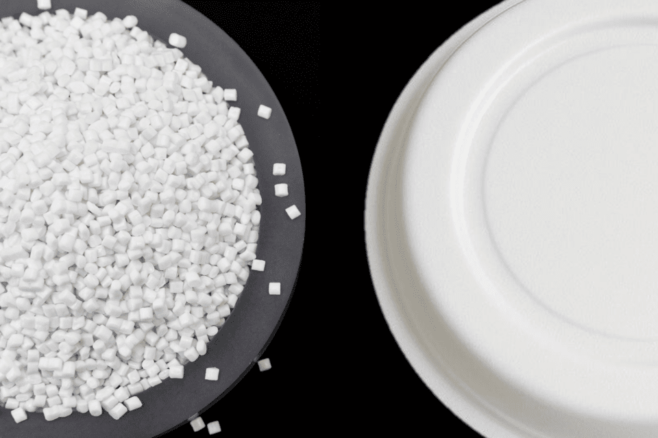 롯데케미칼 접착성 소재(왼쪽) 및 식품 포장용기./롯데케미칼 제공