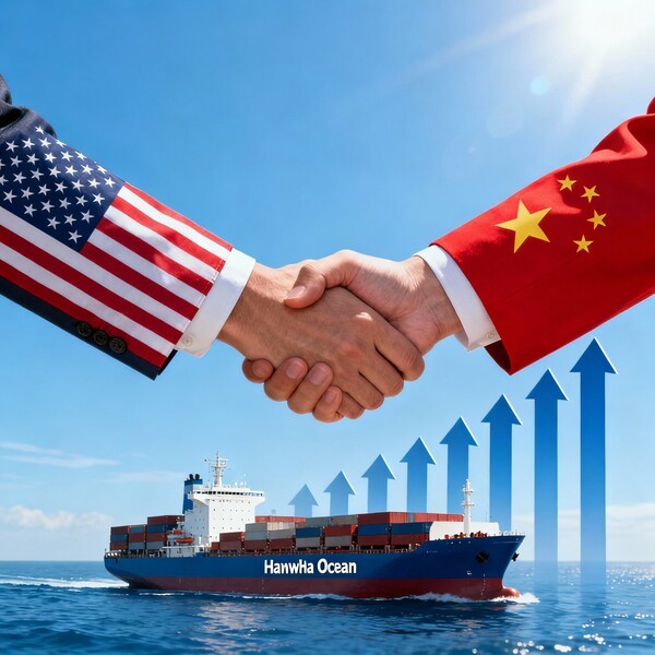 미중 정상회담이 한화오션에 전략적 전환점을 마련했다. 도널드 트럼프 미국 대통령과 시진핑 중국 국가주석의 무역합의에 따라 중국이 한화오션 미국 자회사 5곳에 대한 제재를 철회하기로 하면서 한때 교착 상태에 놓였던 한미중 해양 방산 공급망 구도가 재조정될 전망이다./인공지능 생성 이미지