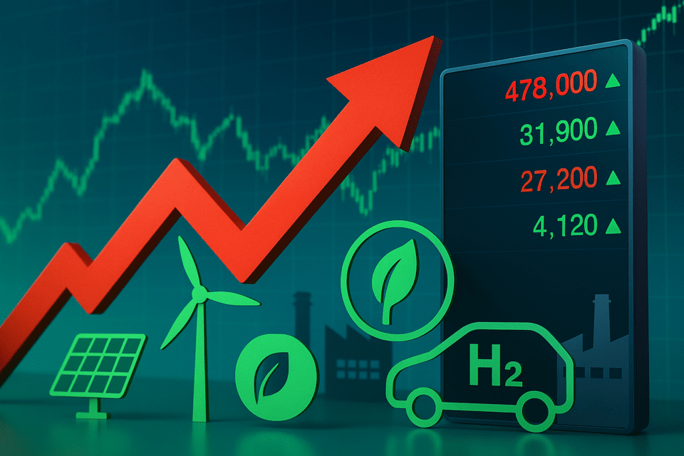 정부가 국가온실가스감축목표(NDC)를 대폭 높이는 방안을 논의하면서 10일 국내 증시에서 온실가스 감축과 관련된 종목들이 일제히 상승했다./인공지능(AI) 생성 이미지
