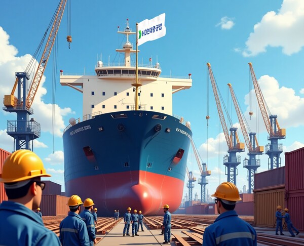 대한민국 조선업이 세계 조선 역사를 새로 썼다. HD현대가 1974년 첫 선박을 인도한 지 51년 만에 세계 조선업계 최초로 선박 5000척 건조·인도라는 대기록을 달성했다./인공지능 생성 이미지
